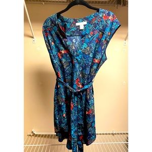 Maternity L Pea Pod Blouse Top Floral Patterned Belted Tunic Motherhood Tie